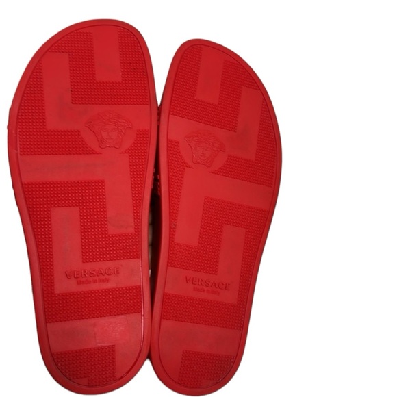 VERSACE EXCELLENT RED MEDUSA PALAZZO SLIDES SANDALS SIZE 11 / 44 MADE IN ITALY - Picture 8 of 12